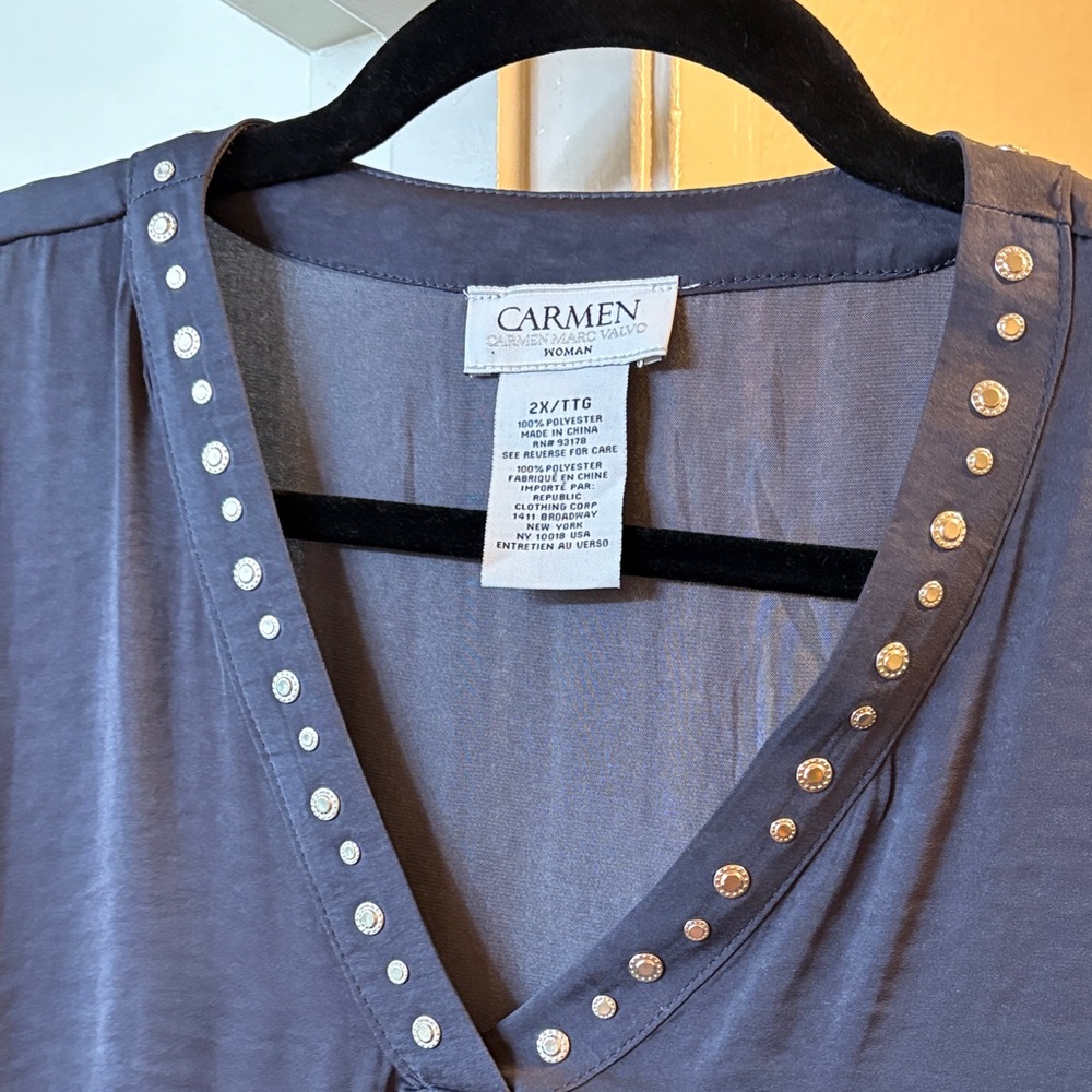 Carmen Marc Valvo Charcoal Studded Blouse